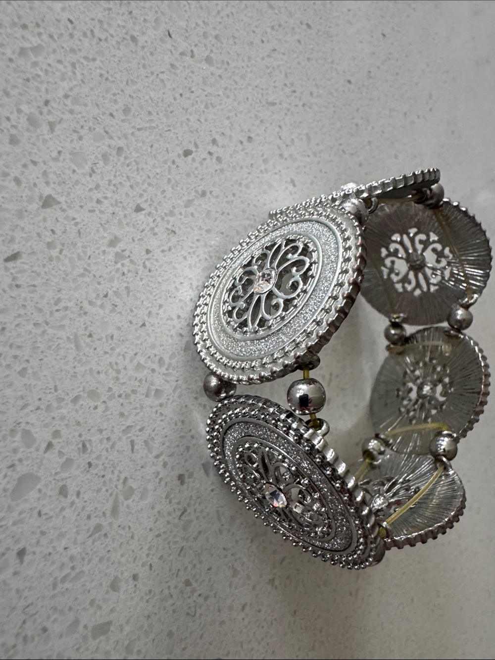 Silver Filigree Disc Stretch Bracelet - Elegant Women's Jewelry